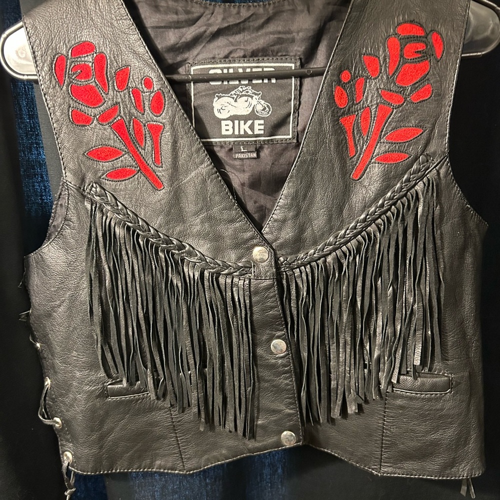 Vintage Silver Bike Black Leather Vest